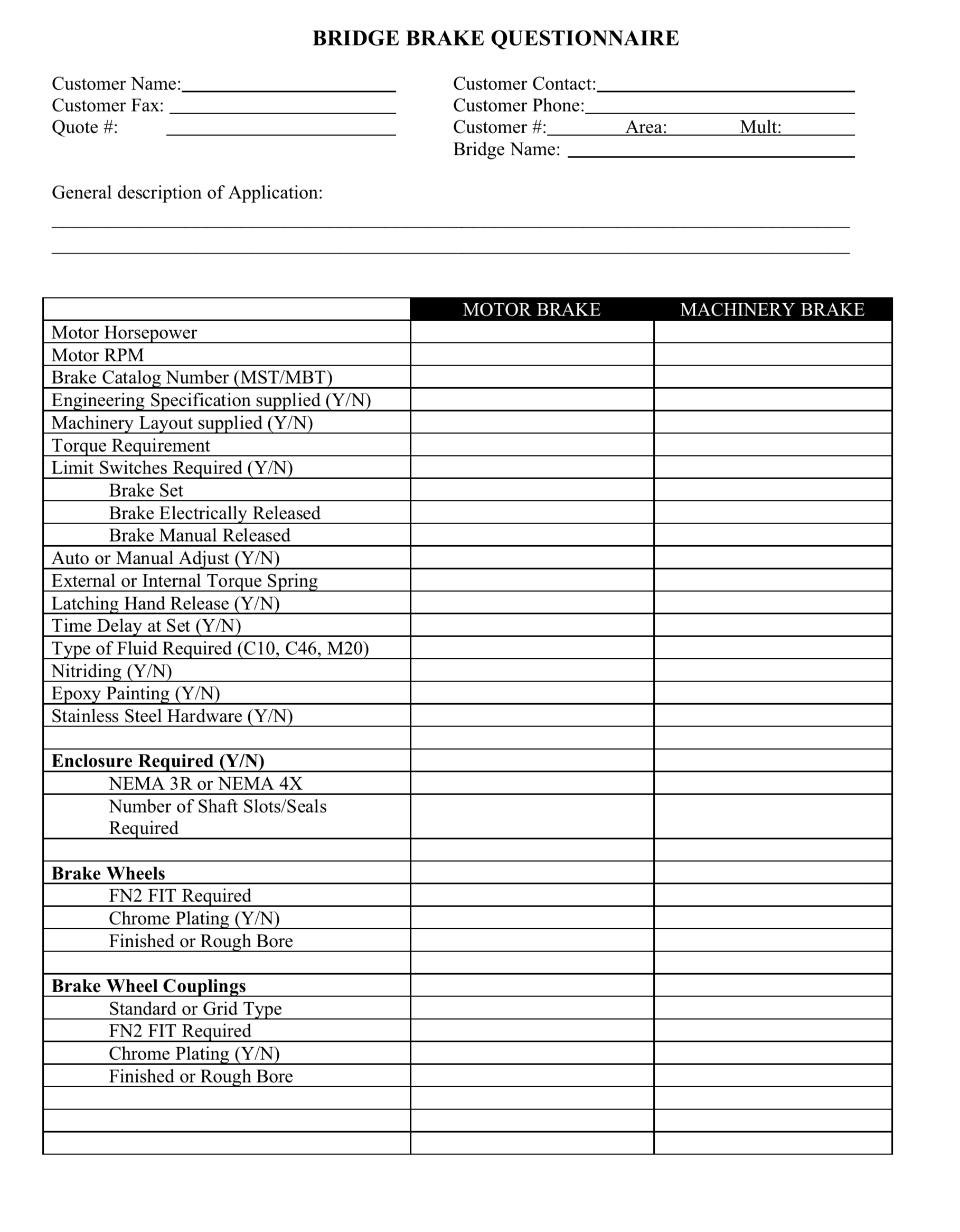 Magnetek’s Bridge Brake Questionnaire – Perkins Power Products